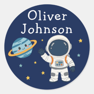 Personalised Space Astronaut Planet Name Classic Round Sticker