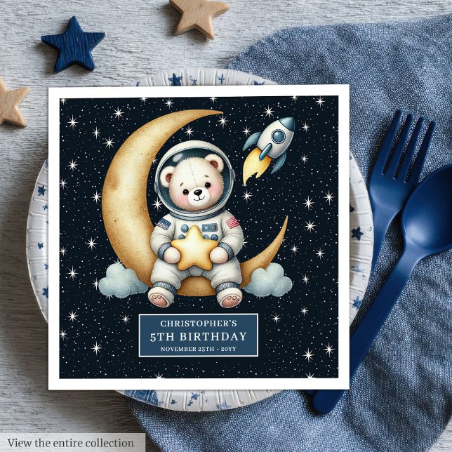Personalised Space Bear Napkins for Boy Party (Personalized Space Bear Napkins for Boy Party)