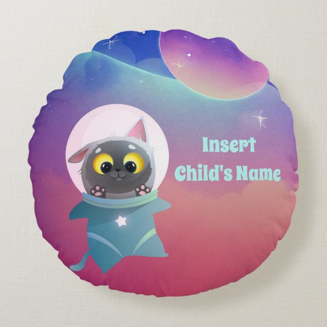 Personalised Space Cat Throw Pillow (Front)