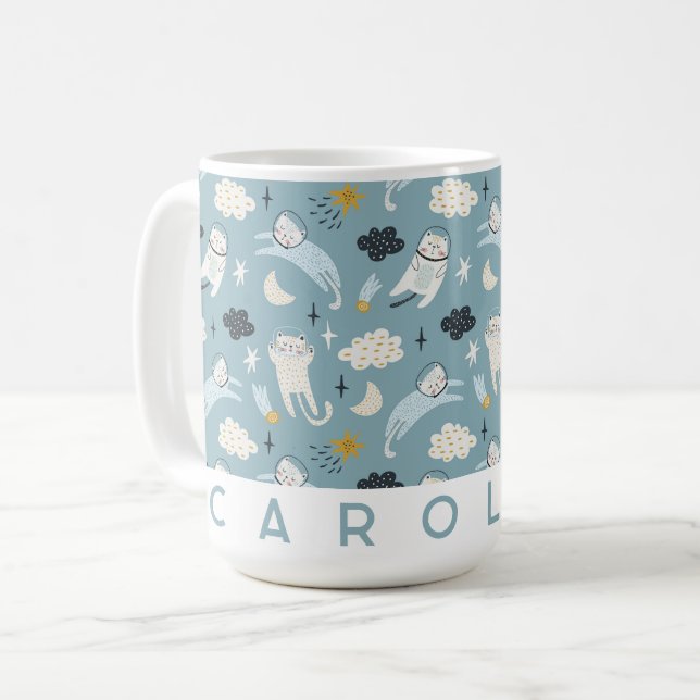 Personalised Space Cats Mug | Cute Custom Name (Front Left)