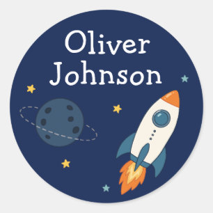 Personalised Space Rocket Name Classic Round Sticker