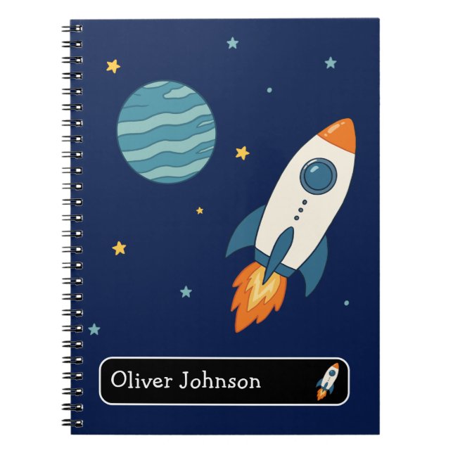 Personalised Space Rocket Name School Notebook (Front)