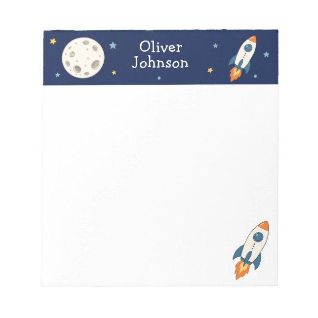 Personalised Space Rocket Name School Notepad (Front)
