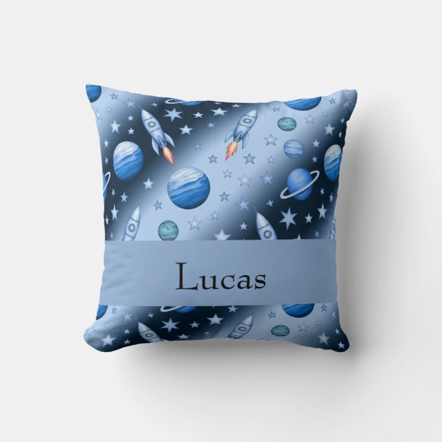 Personalised Space Rocket with Stars and Planets  Cushion (Front)