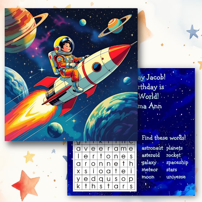 Personalised Space Themed Boy's Birthday Card (Creator Uploaded)