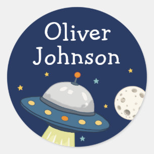 Personalised Space UFO Moon Name Classic Round Sticker