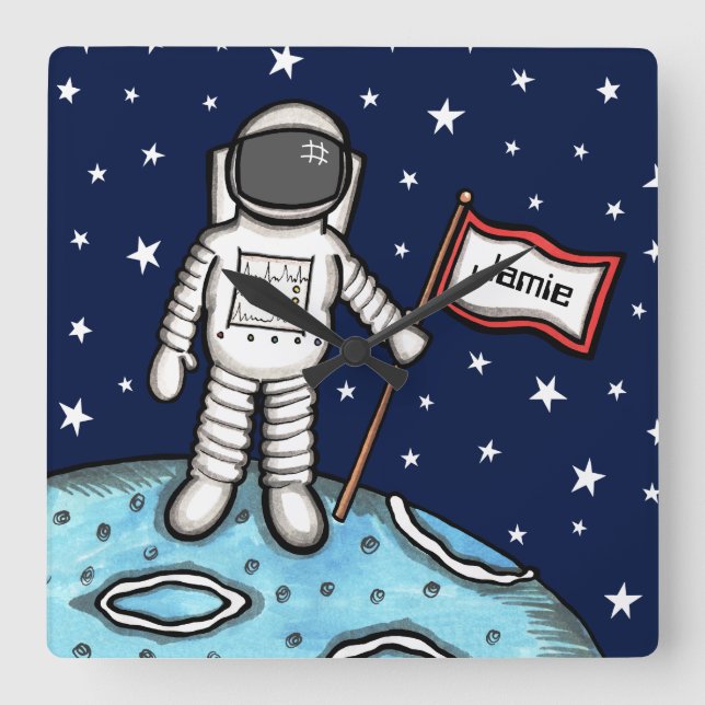 Personalised Spaceman Astronaut Cosmonaut Square W Wall Clock (Front)