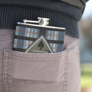 Personalised Spade Poker Blue Plaid Flask