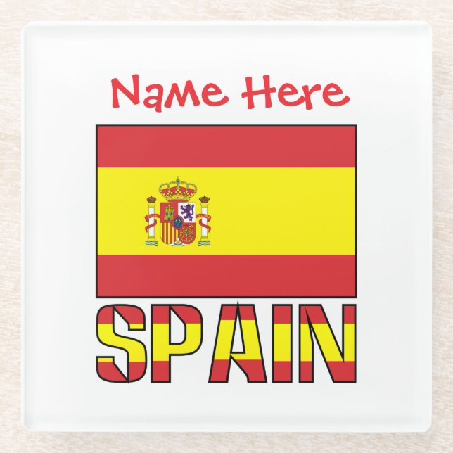 Personalised Spain Flag Heritage Design Glass Coaster (Front)