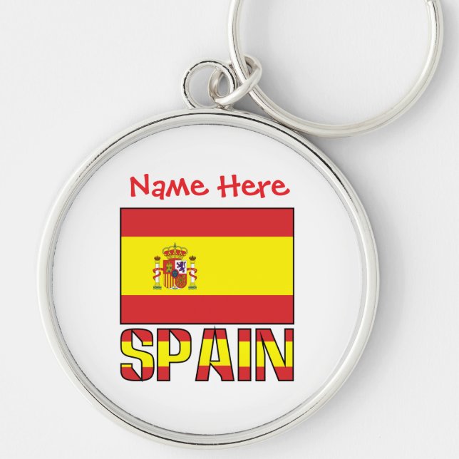 Personalised Spain Flag Heritage Round Metal Key Ring (Front)