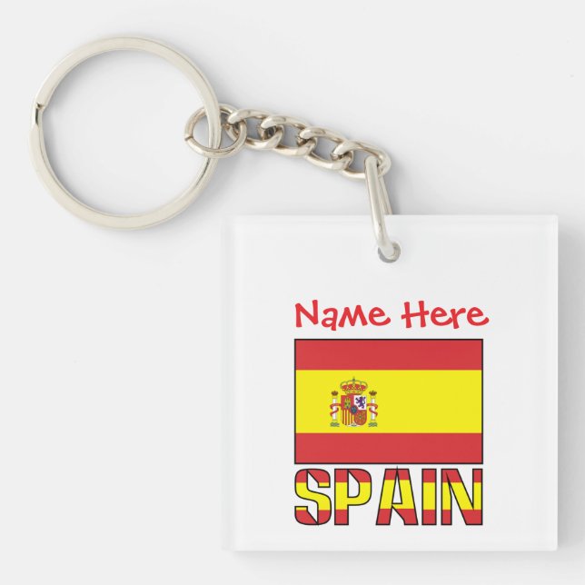 Personalised Spain Flag Heritage Square Acrylic  Key Ring (Front)