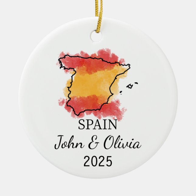 Personalised Spain Ornament, Spain Flag Gift Ceramic Ornament (Front)