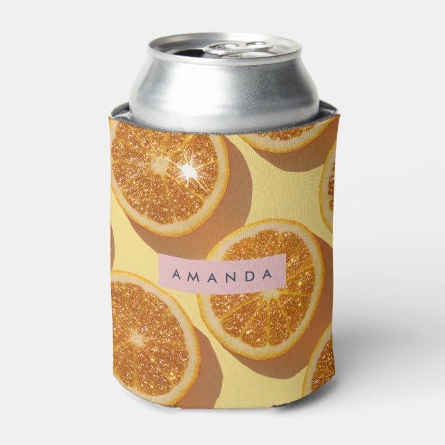 Personalised Sparkle Citrus Glitter Orange Can Cooler (Can Front)