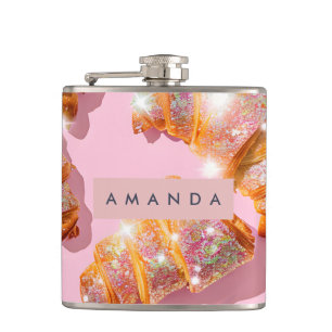Personalised Sparkle Croissant Style Hip Flask