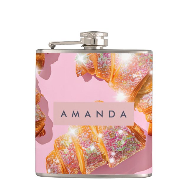 Personalised Sparkle Croissant Style Hip Flask (Front)