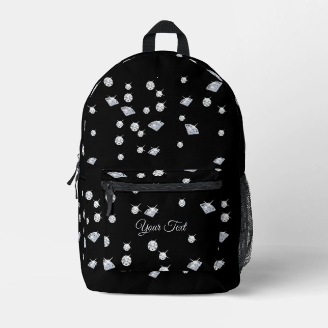 Personalised Sparkle Diamonds Custom Name Printed Backpack (Front)