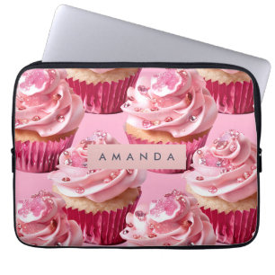 Personalised Sparkle Glam Pink Cupcake Delight Laptop Sleeve