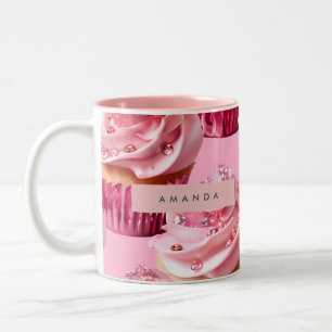 Personalised Sparkle Glam Pink Cupcake Delight Two-Tone Coffee Mug