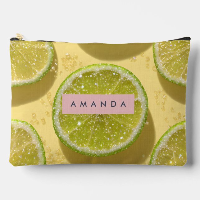 Personalised Sparkle Lime Slice Glitter Citrus  Accessory Pouch (Front)