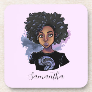 Personalised Sparkling African American Woman Coaster