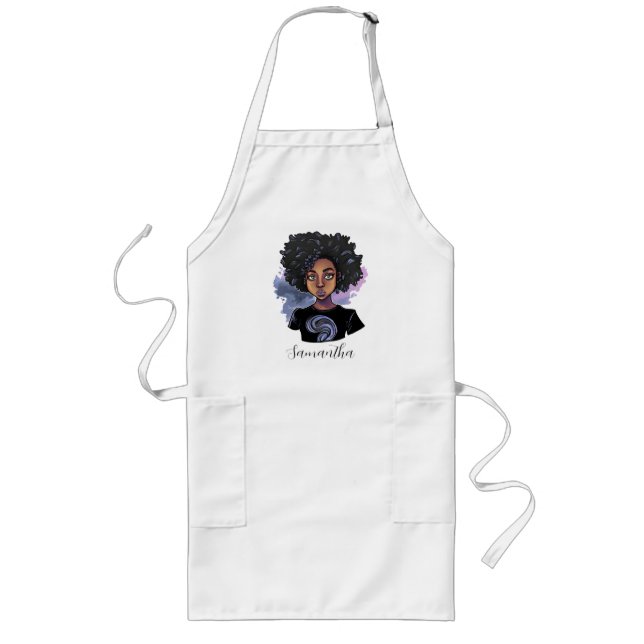 Personalised Sparkling African American Woman Long Apron (Front)