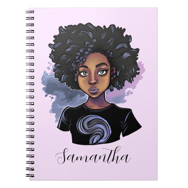 Personalised Sparkling African American Woman Notebook (Front)