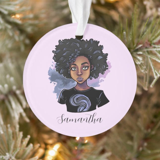 Personalised Sparkling African American Woman Ornament (Tree)