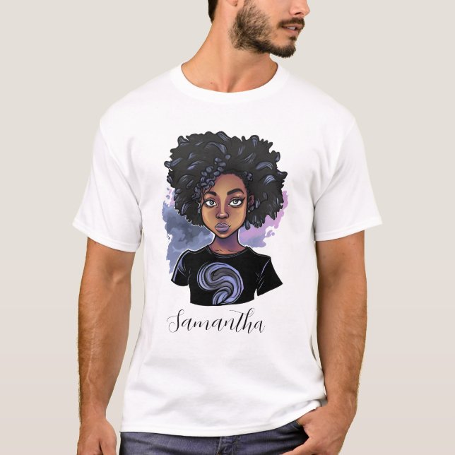 Personalised Sparkling African American Woman T-Shirt (Front)