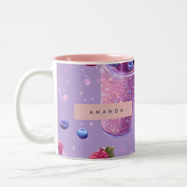 Personalised Sparkling Berry Bliss Purple Smoothie Two-Tone Coffee Mug (Left)