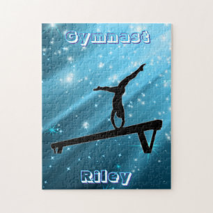 Personalised Sparkling Blue Gymnast Balance Beam Jigsaw Puzzle