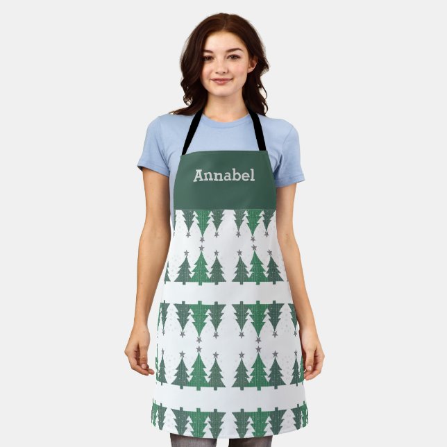 Personalised Sparkling Christmas Pine Trees  Apron (Worn)