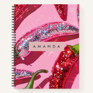Personalised Sparkling Hot Pink Glitter Chilli Notebook