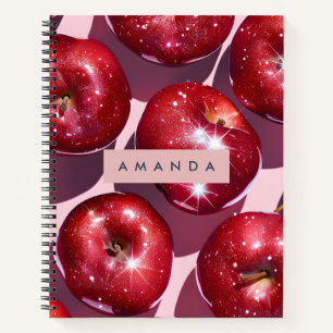 Personalised Sparkling Red Apple Pink Background Notebook