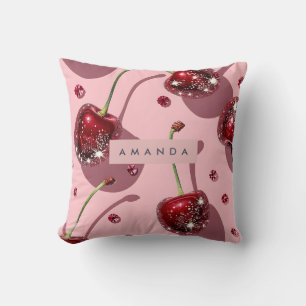 Personalised Sparkling Red Cherry Glam Cushion