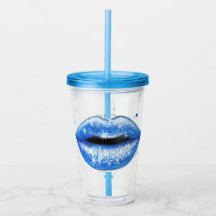 Personalised Sparkly Cool Blue Love Lips Acrylic T