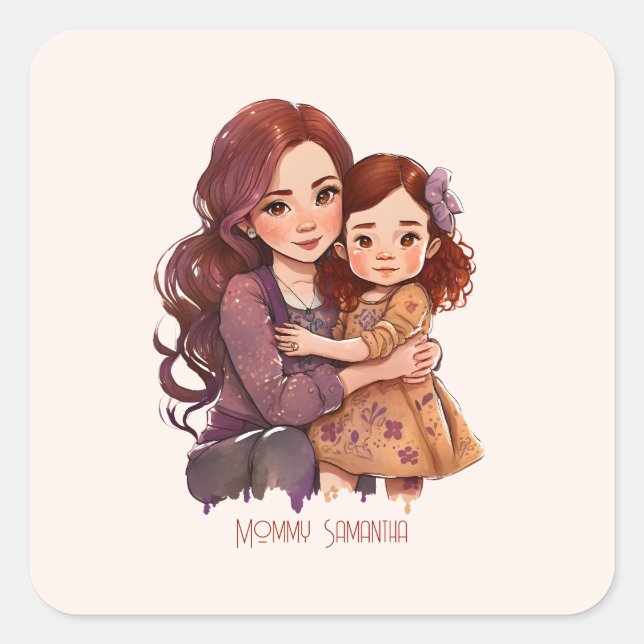 Personalised Sparkly Mother and Daughter Square Sticker (Front)