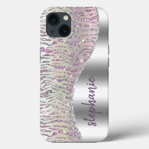 Personalised Sparkly Pink Diamond Tiger Stripes iPhone 13 Case