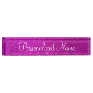 Personalised sparkly pink glitter desk nameplate