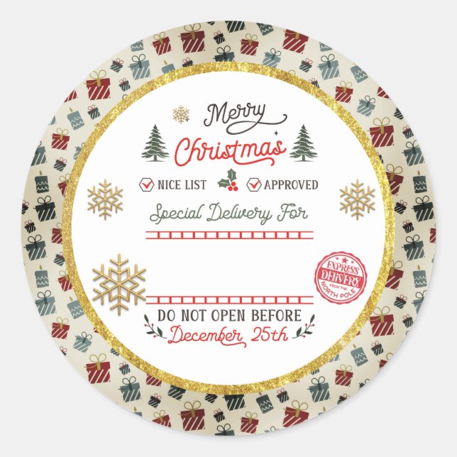 Personalised Special Delivery North Pole Santa Classic Round Sticker (Front)