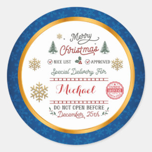 Personalised Special Delivery North Pole Santa Classic Round Sticker