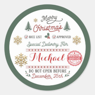Personalised Special Delivery North Pole Santa Classic Round Sticker