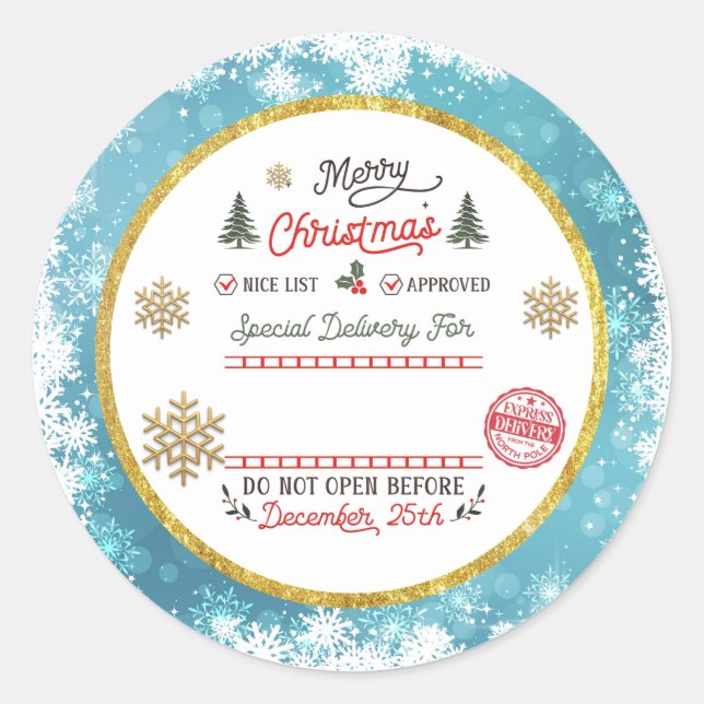 Personalised Special Delivery North Pole Santa Classic Round Sticker (Front)