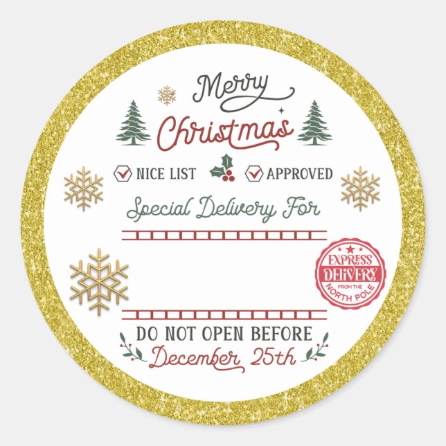Personalised Special Delivery North Pole Santa Classic Round Sticker (Front)