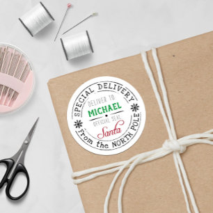 Personalised Special Delivery North Pole Santa  Classic Round Sticker