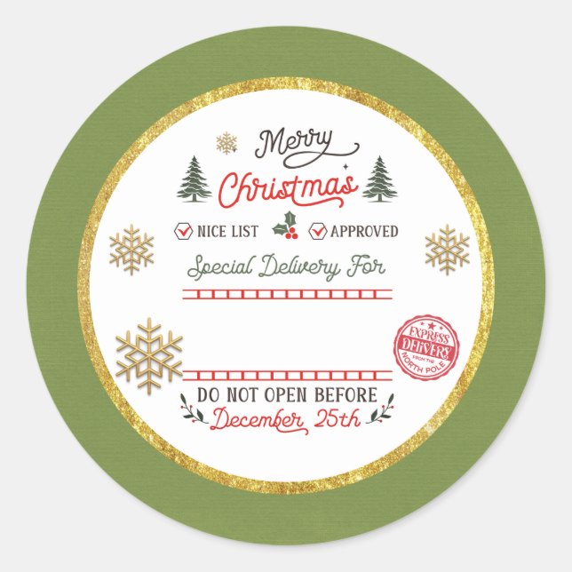 Personalised Special Delivery North Pole Santa Classic Round Sticker (Front)