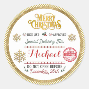 Personalised Special Delivery North Pole Santa Classic Round Sticker