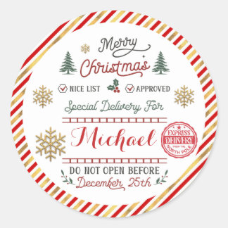 Personalised Special Delivery North Pole Santa Classic Round Sticker