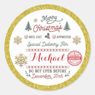 Personalised Special Delivery North Pole Santa Classic Round Sticker