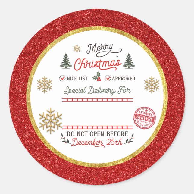 Personalised Special Delivery North Pole Santa Classic Round Sticker (Front)