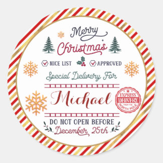 Personalised Special Delivery North Pole Santa Classic Round Sticker